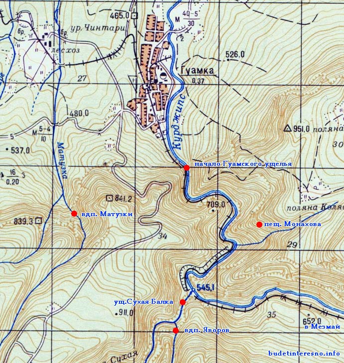 Карта Гуамки (Гуамское ущелье и другие достопримечательности)