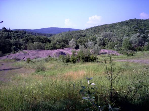 Вокруг – мощные осыпи породы, похожие на карьер, судя по всему, частично – отвалы из штолен, частично – следы добычи открытым способом.